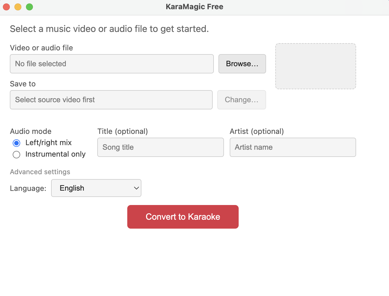 KaraMagic Free main interface in light mode