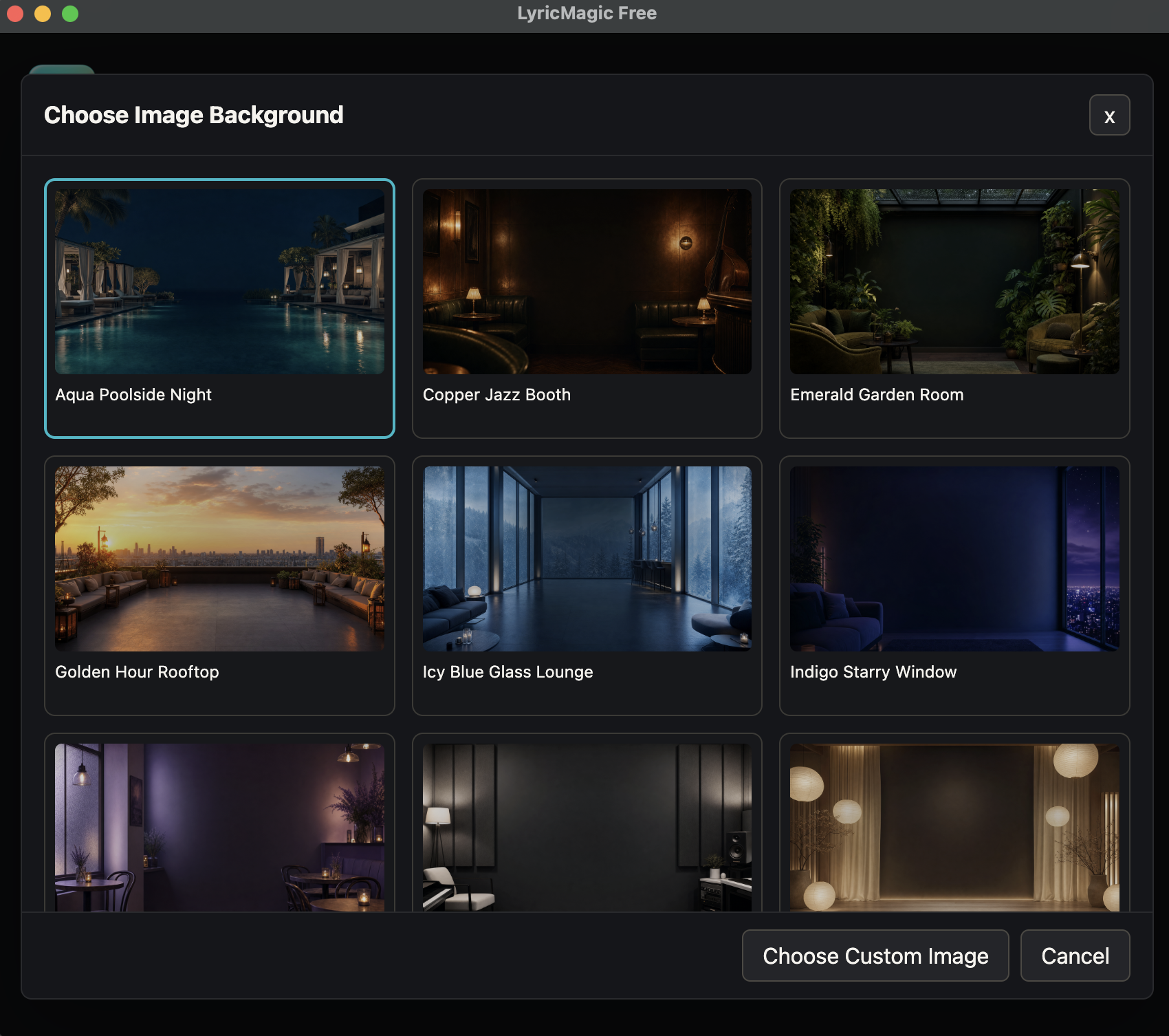 LyricMagic Free background options in dark mode