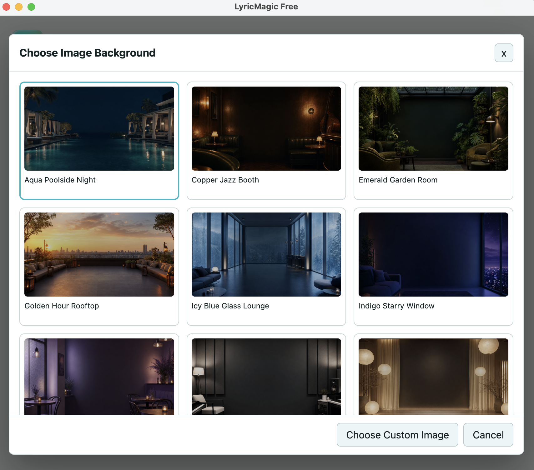 LyricMagic Free background options in light mode