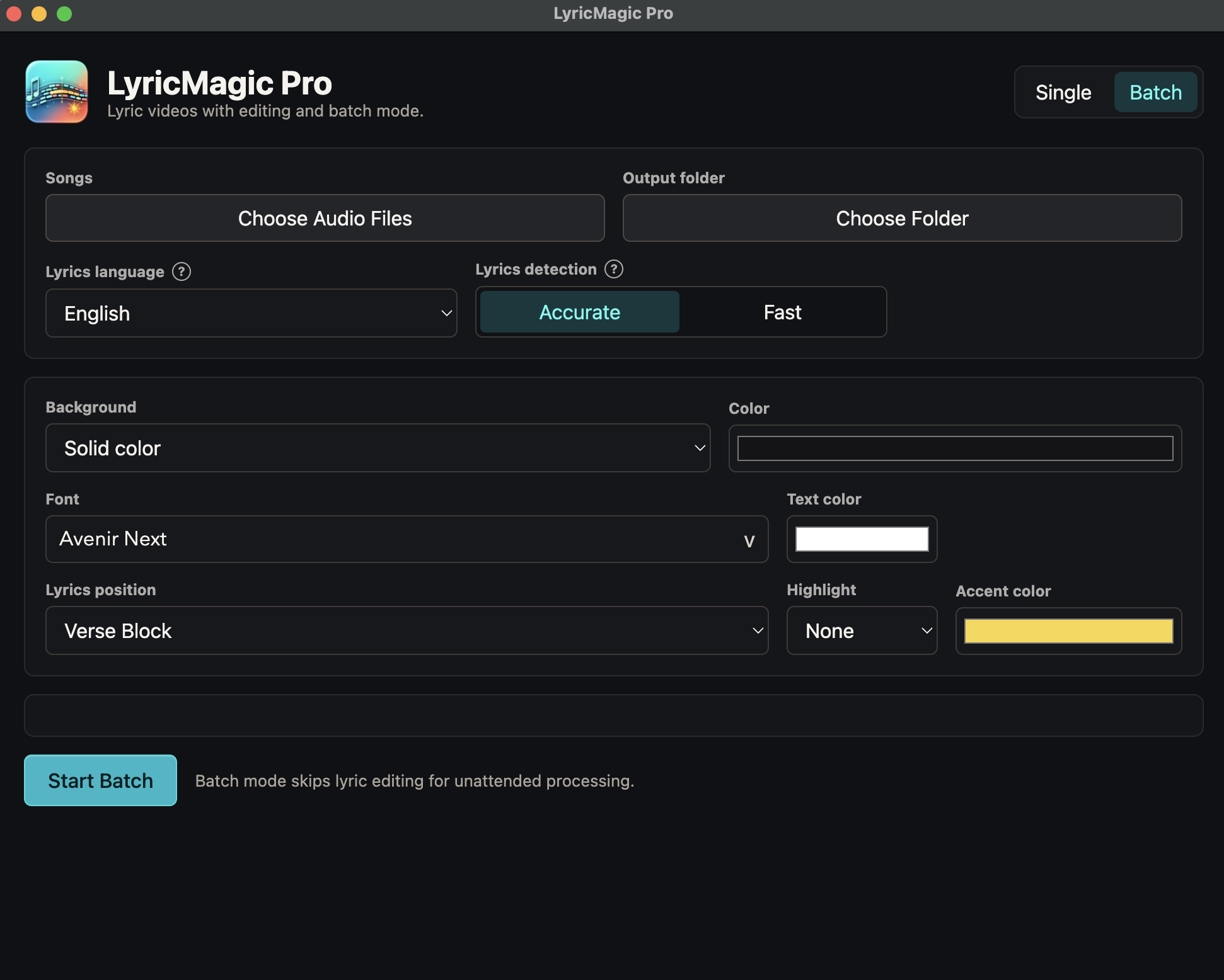LyricMagic Pro batch conversion in dark mode