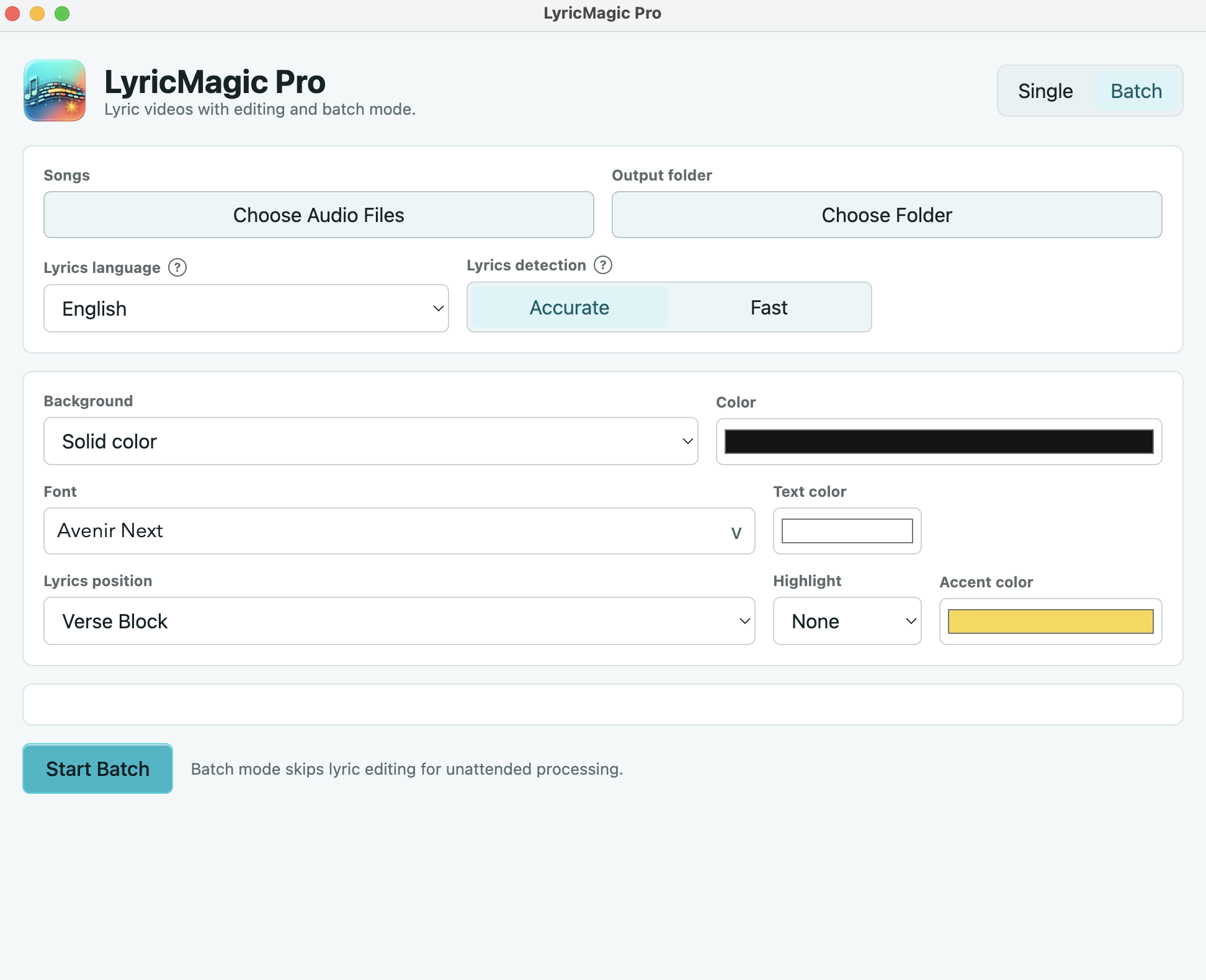 LyricMagic Pro batch conversion in light mode