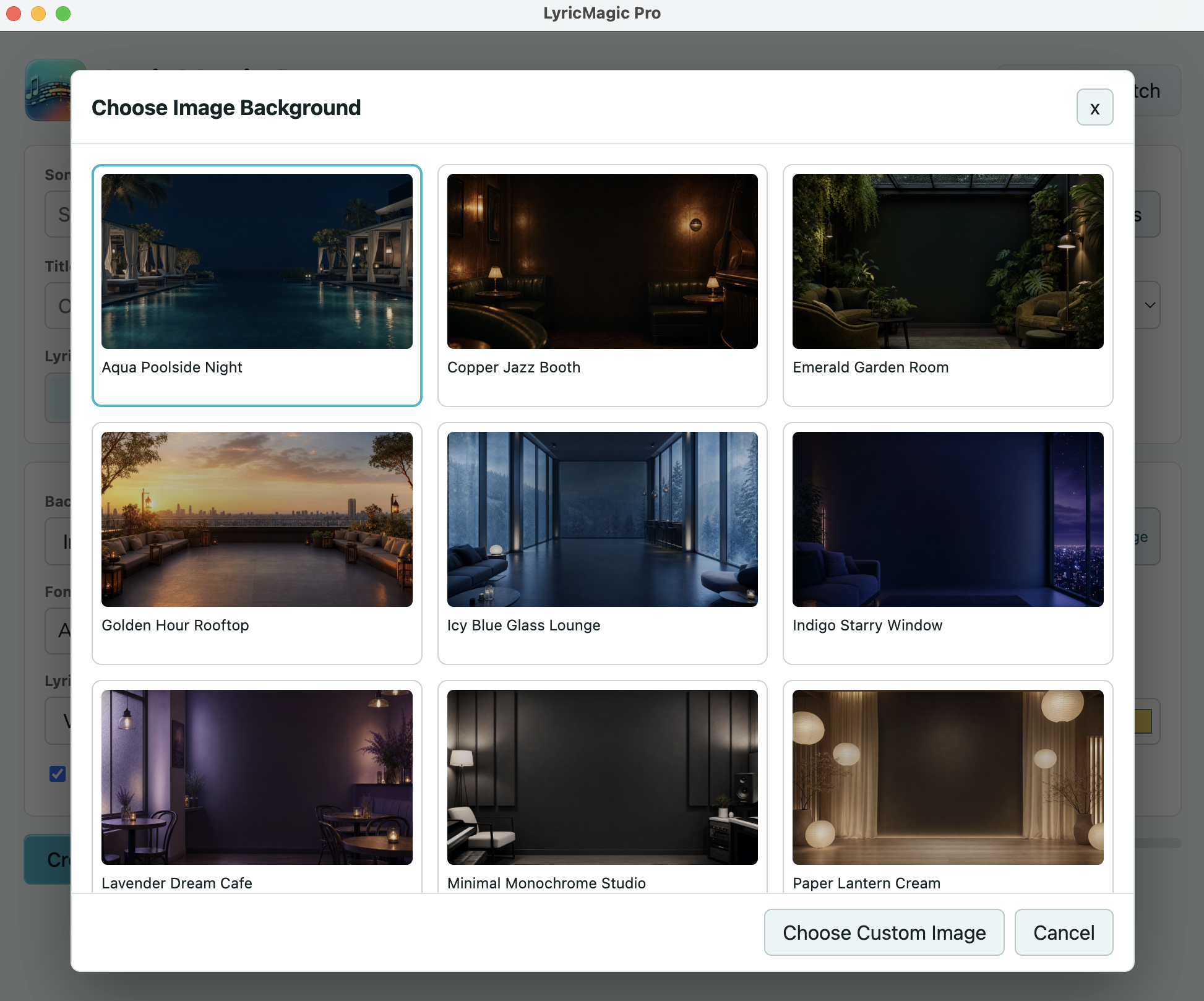 LyricMagic Pro background options in light mode