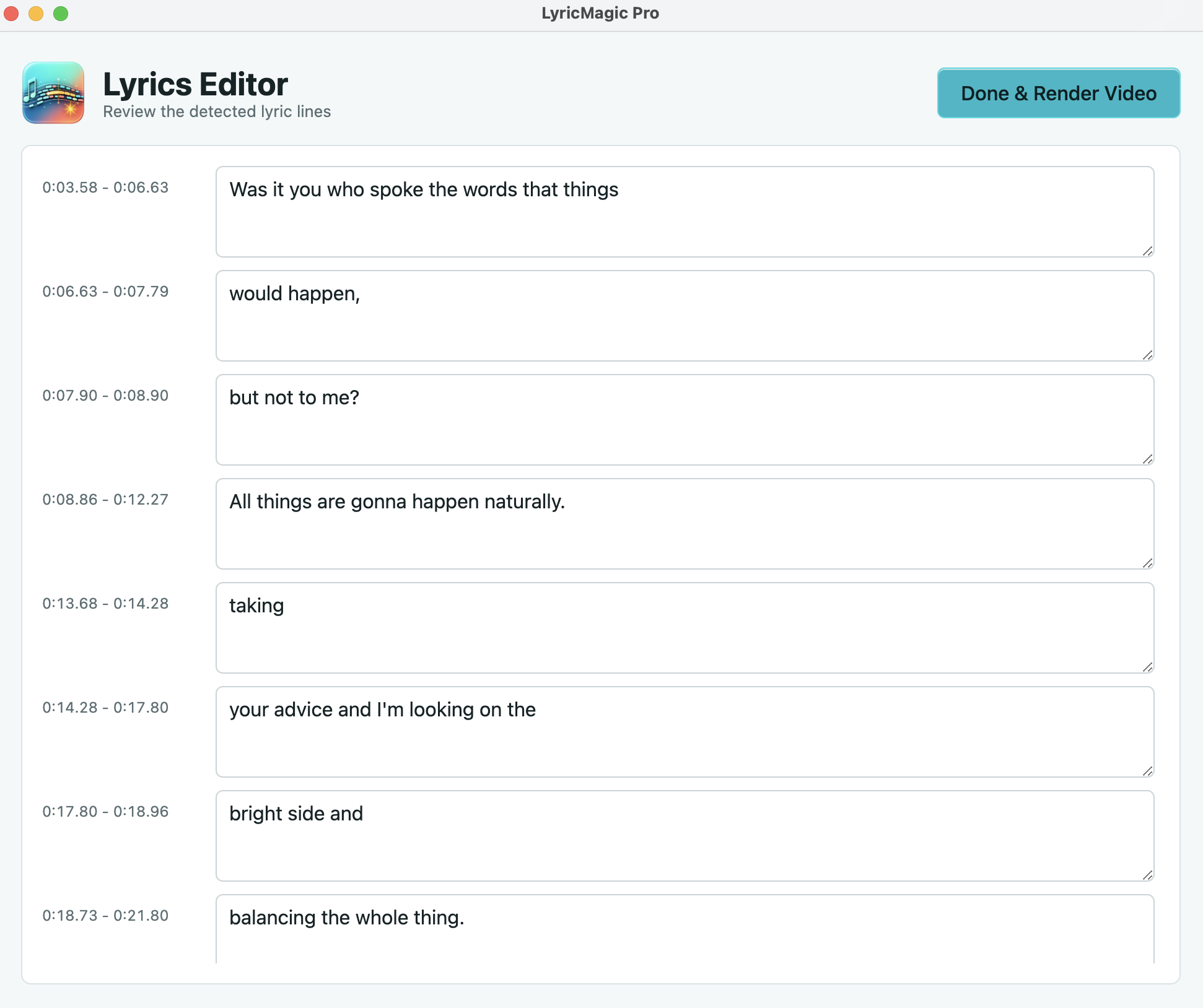 LyricMagic Pro lyrics editor in light mode
