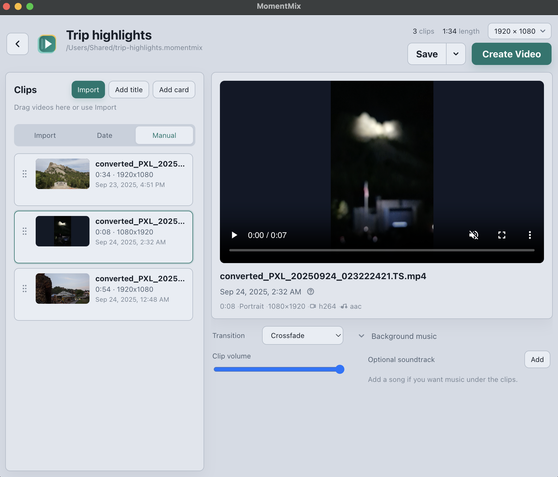 MomentMix Free main interface in light mode