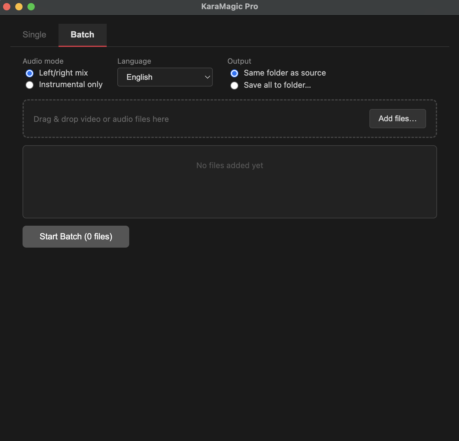 KaraMagic Pro batch conversion in dark mode