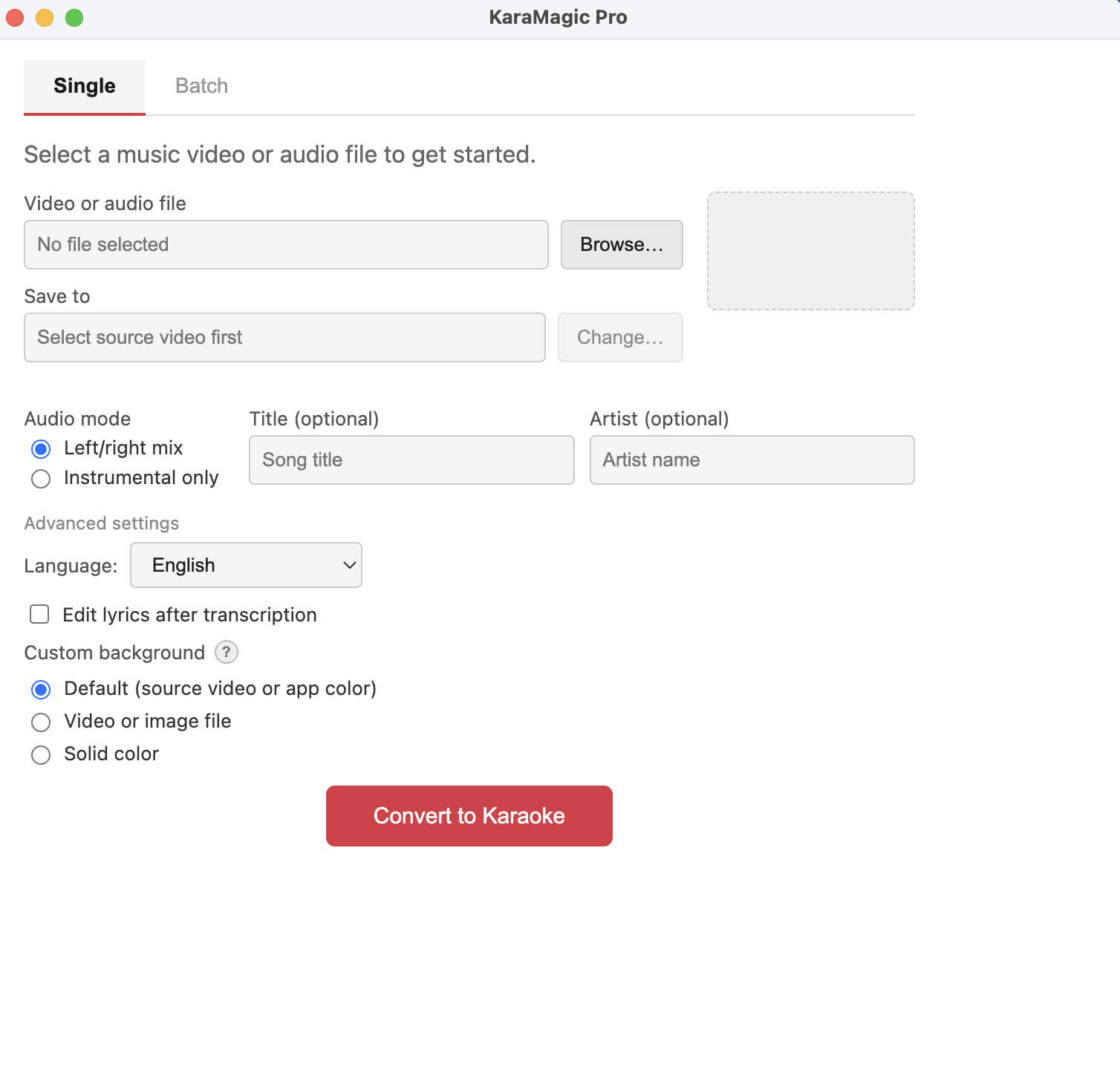 KaraMagic Pro single conversion in light mode