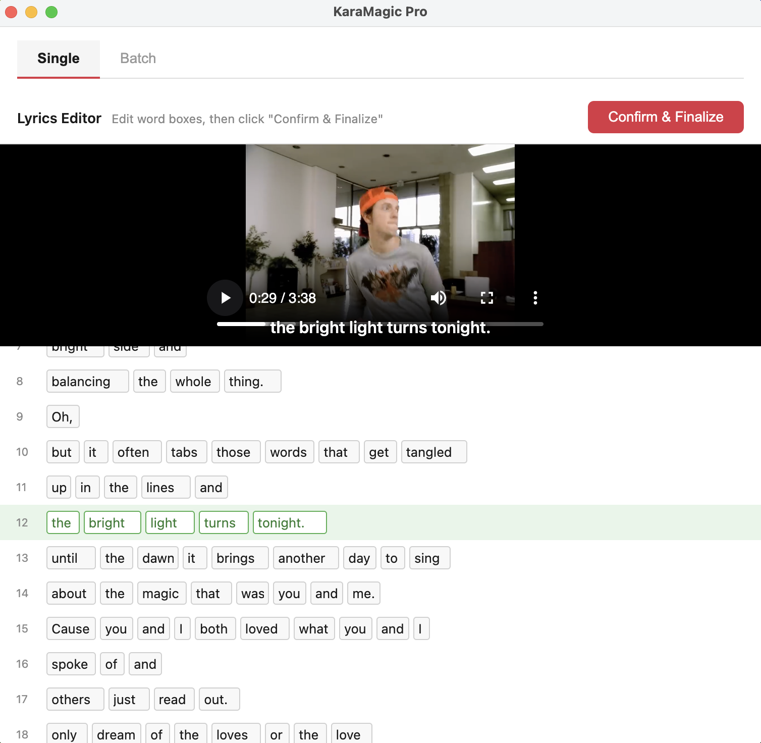 KaraMagic Pro lyrics editor in light mode